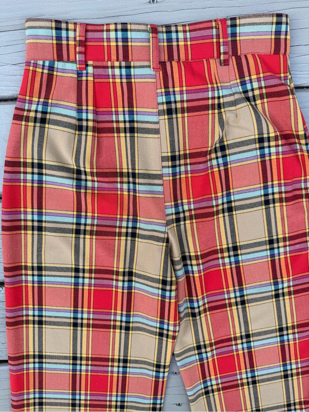 Free People Jules Red Multi Plaid High-Waisted Wide-Leg Pants - Picture 8 of 13